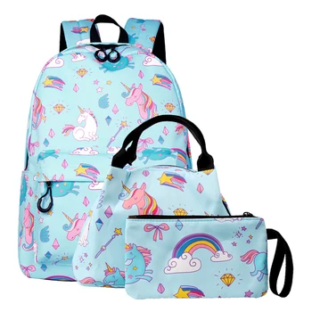 

Fashion New Unicorn Print Backpack Water Repellent Insulation Package 3pc/Set Backpack Leisure Travel Large Capacity Student Bag