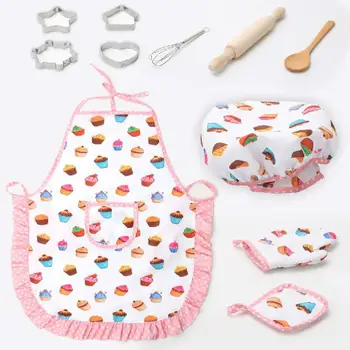 

11pcs/set Kitchen Apron Set Cooking Baking Toys For Girls Kids Role Play Simulation Apron Chef Hat Pretend Play Children Toys