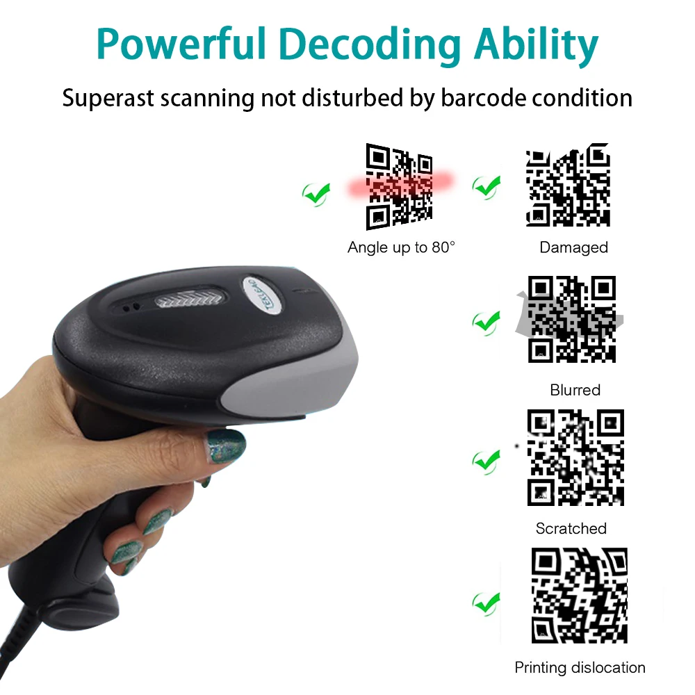 USB Wired CCD 2.4G Bluetooth Barcode Scanner Automatic Sensing Scanning 1D 2D QR Bar Code Reader for Mobile payment