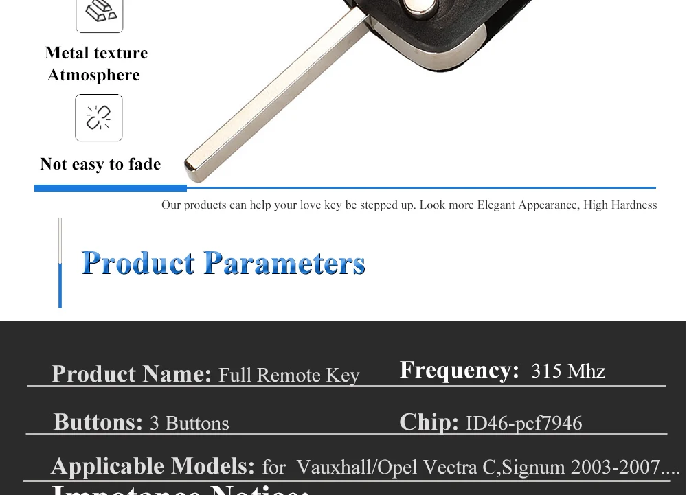 Keyforkess Flip 3 pulsanti telecomando portachiavi ASK 315MHz PCF7946 per Vauxhall/Opel Vectra C, Signum 2003-2007 Uncut HU43/HU100 - H3548713dfcbc47be98a9c7c8045a63bdG