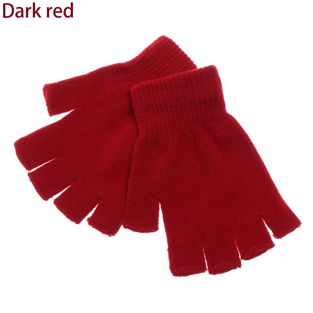 dark red Женские и мужские одноцветные варежки без пальцев, шерстяные вязаные перчатки на запястье, зимние теплые мягкие короткие перчатки, толстые вязаные варежки - Цвет: dark red