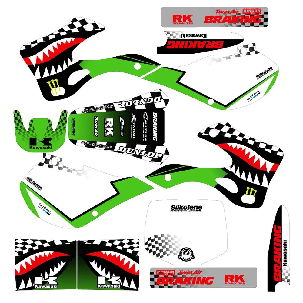 

For Kawasaki KX125-KX250 1999-2002 New Full Graphics Decals Stickers Custom Number Name 3M Bright Matte Stickers Waterproof