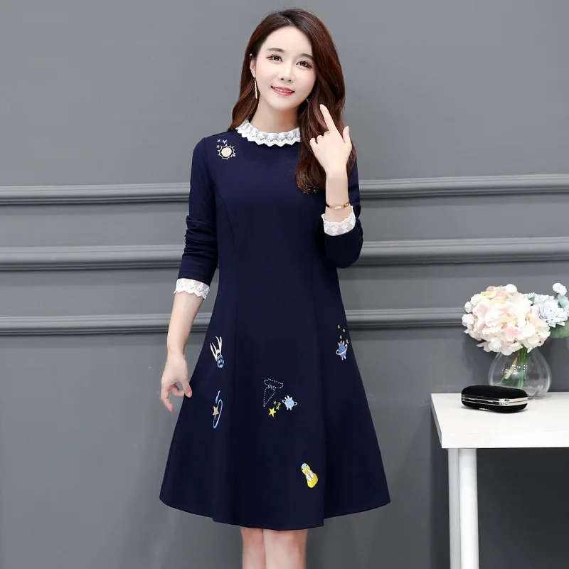

2019 Spring And Autumn New Style Plus-sized WOMEN'S Dress Fat Mm by Age Slimming Dress Western Style Autumn And Winter Base Skir