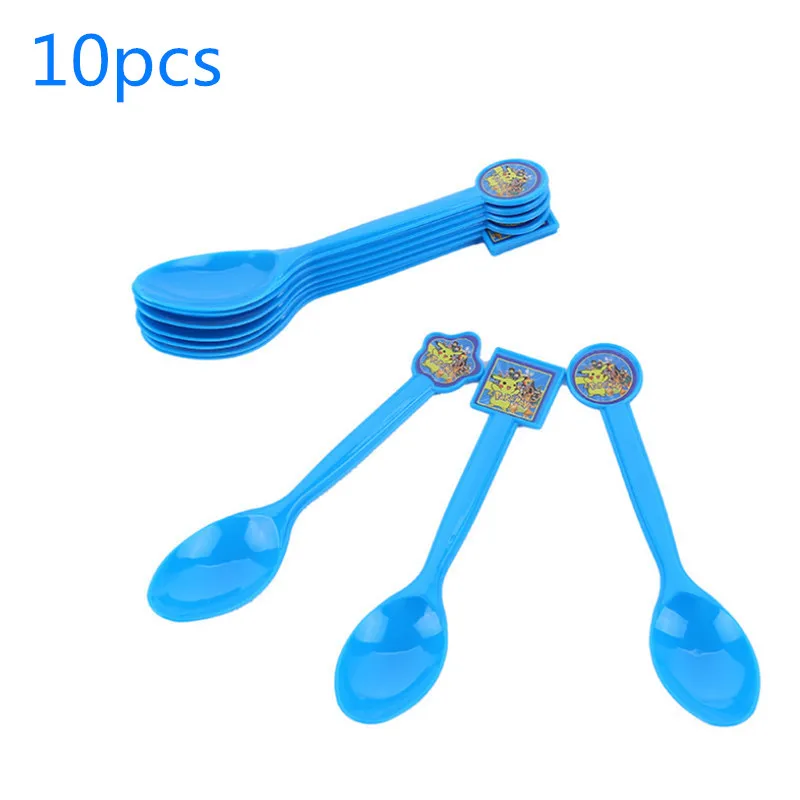PKQ-Spoon 10pcs Покемон тематический Пикачу вечерние украшения на день рождения принадлежности для украшения бумажные тарелки маска для душа набор посуды - Цвет: PKQ-Spoon 10pcs