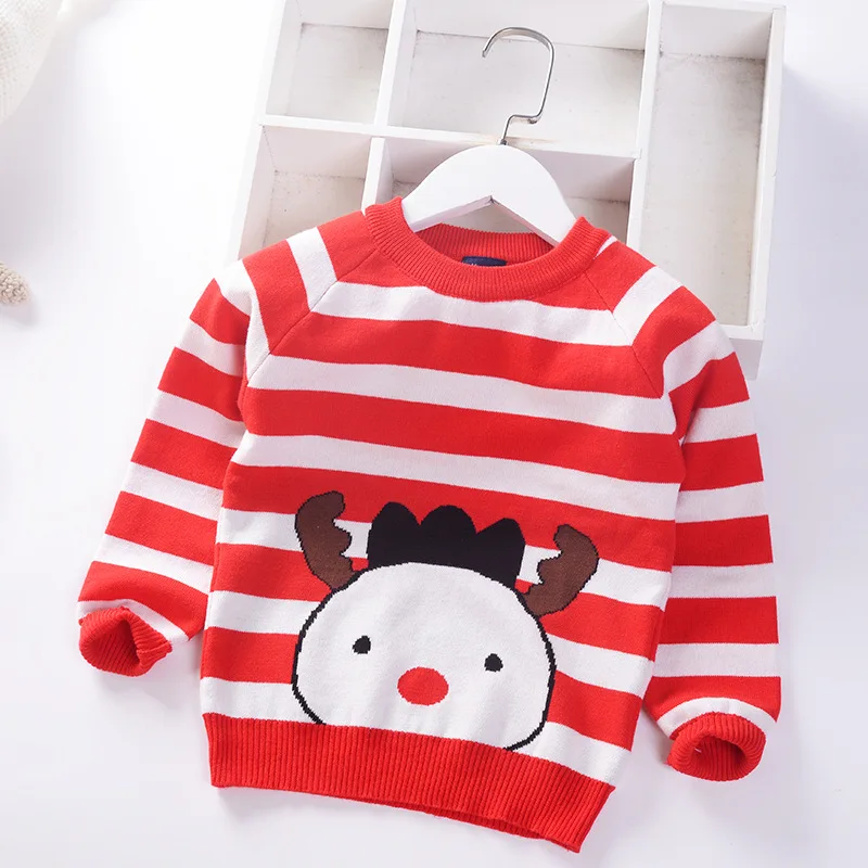 Красный Autumn Winter Boys Sweater Christmas Thicken children knitted Kids Pullover stripe Clothes Jumper Cartoon Baby Boy Sweaters - Цвет: Красный