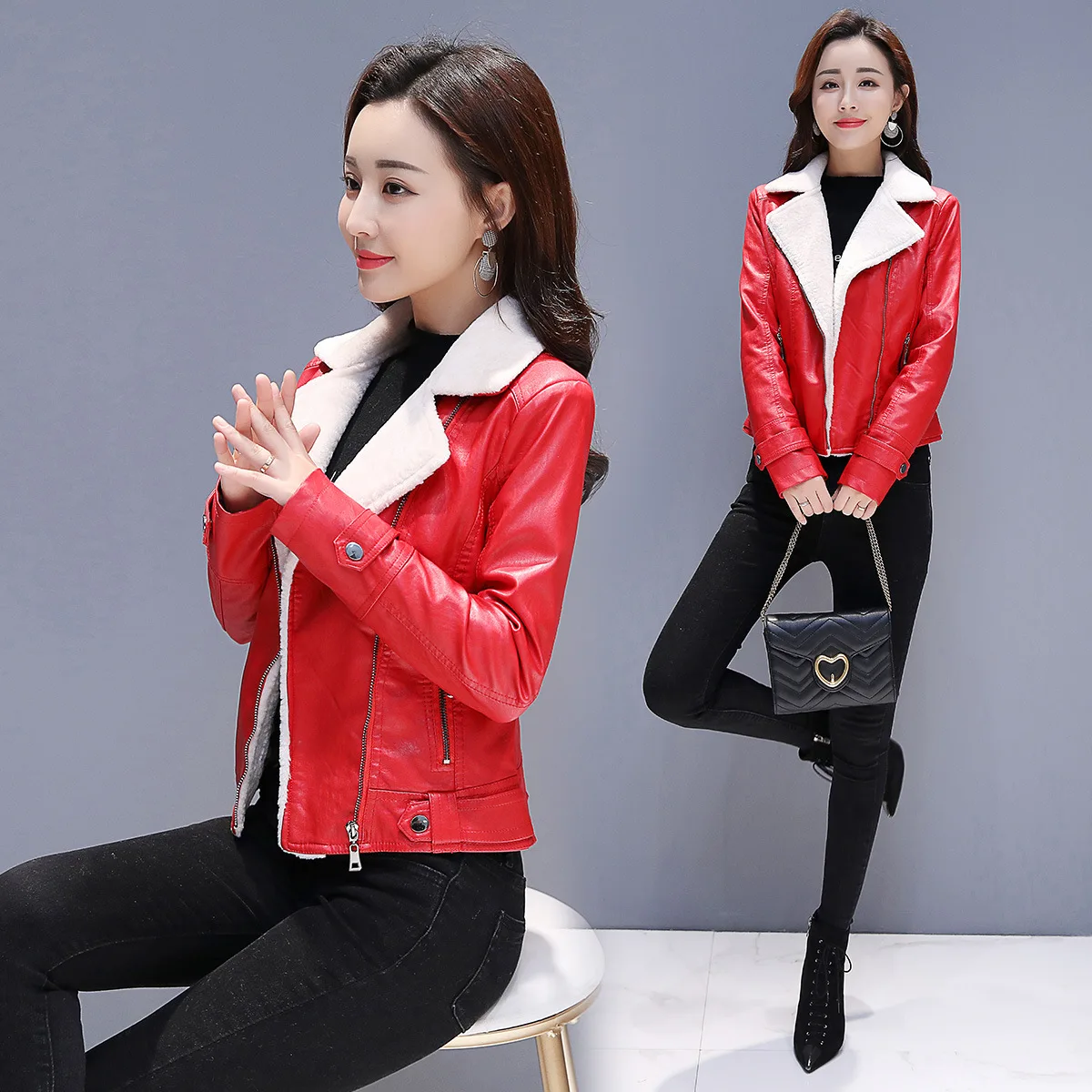 

WOMEN'S Dress Short Leather Cotton-padded Clothes Korean-style Fashion Slim Fit Versatile Washing PU Leather Coat plus Cotton Wa