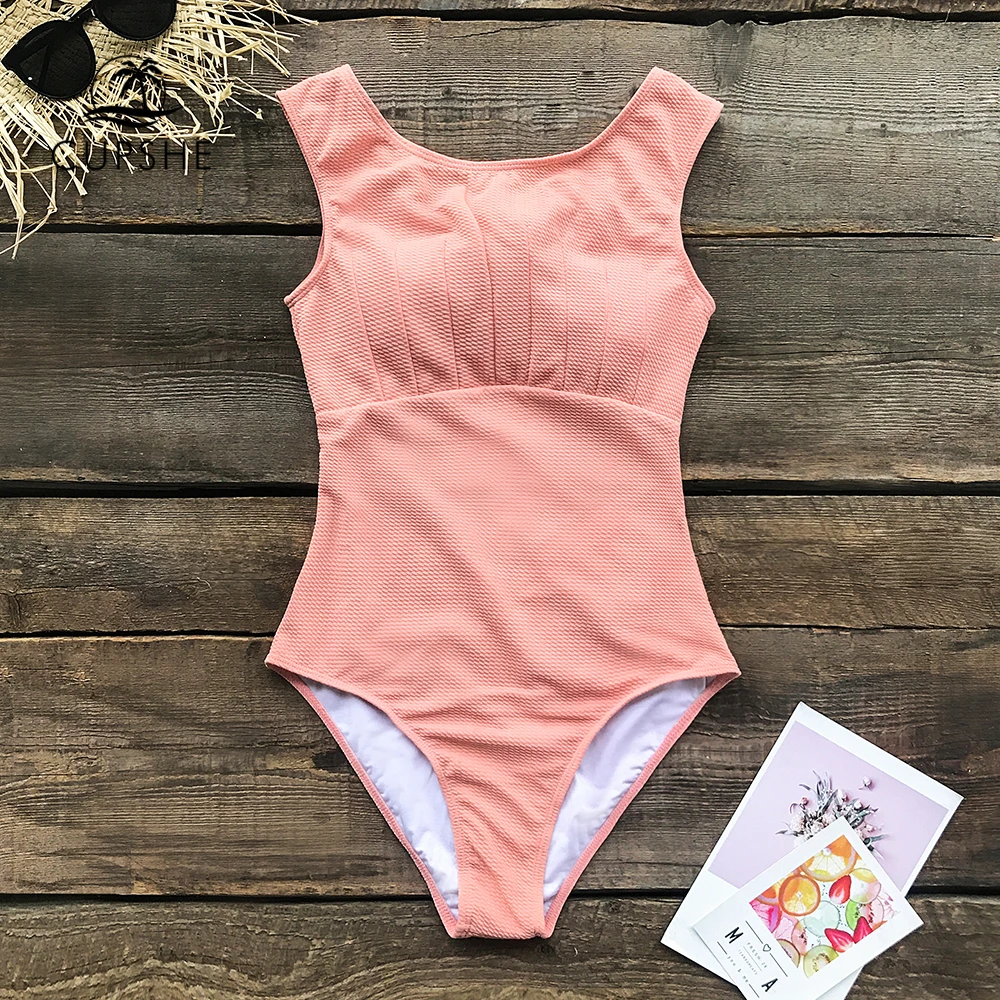 CUPSHE сплошной коралловый розовый Seashell Цельный купальник сексуальный на шнуровке