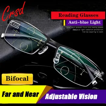 

CRSD Men's Bifocal distance and near reading glasses Multi-focus automatic adjustment degree Anti-Blu-ray Presbyopia HD Glasses