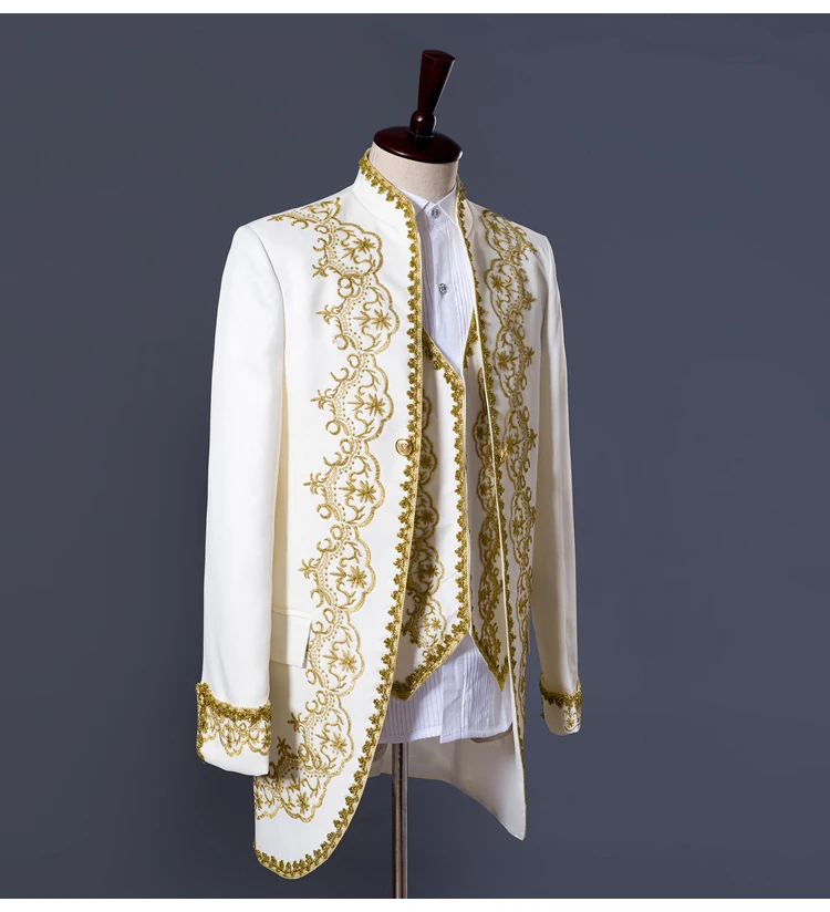 Комплект из 3 предметов, мужской королевский костюм для суда, смокинг(пиджак+ жилет+ брюки), приталенная одежда принца, роскошные свадебные, вечерние смокинги для выпускного вечера