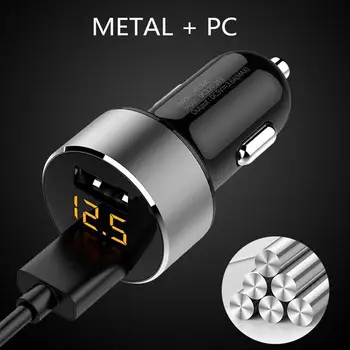 

1pcs Car Charger Dual USB Fast Charging digital display pressure test Car Cigarette Lighter USB Car Phones Charger For Iphone