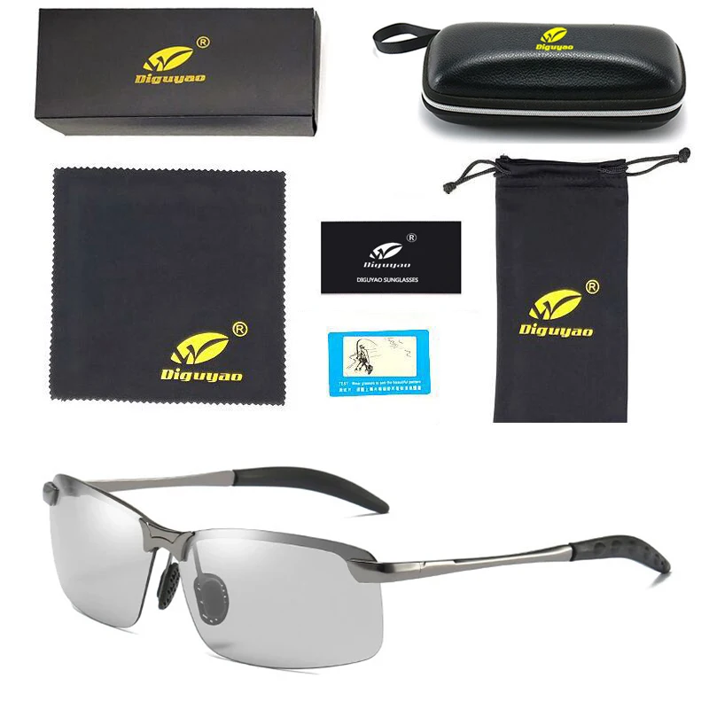 DIGUYAO, классические, для вождения, фотохромные солнцезащитные очки, мужские, поляризационные, хамелеон, обесцвечивание, солнцезащитные очки для мужчин, антибликовые очки - Цвет линз: Gun Gray---Chameleon