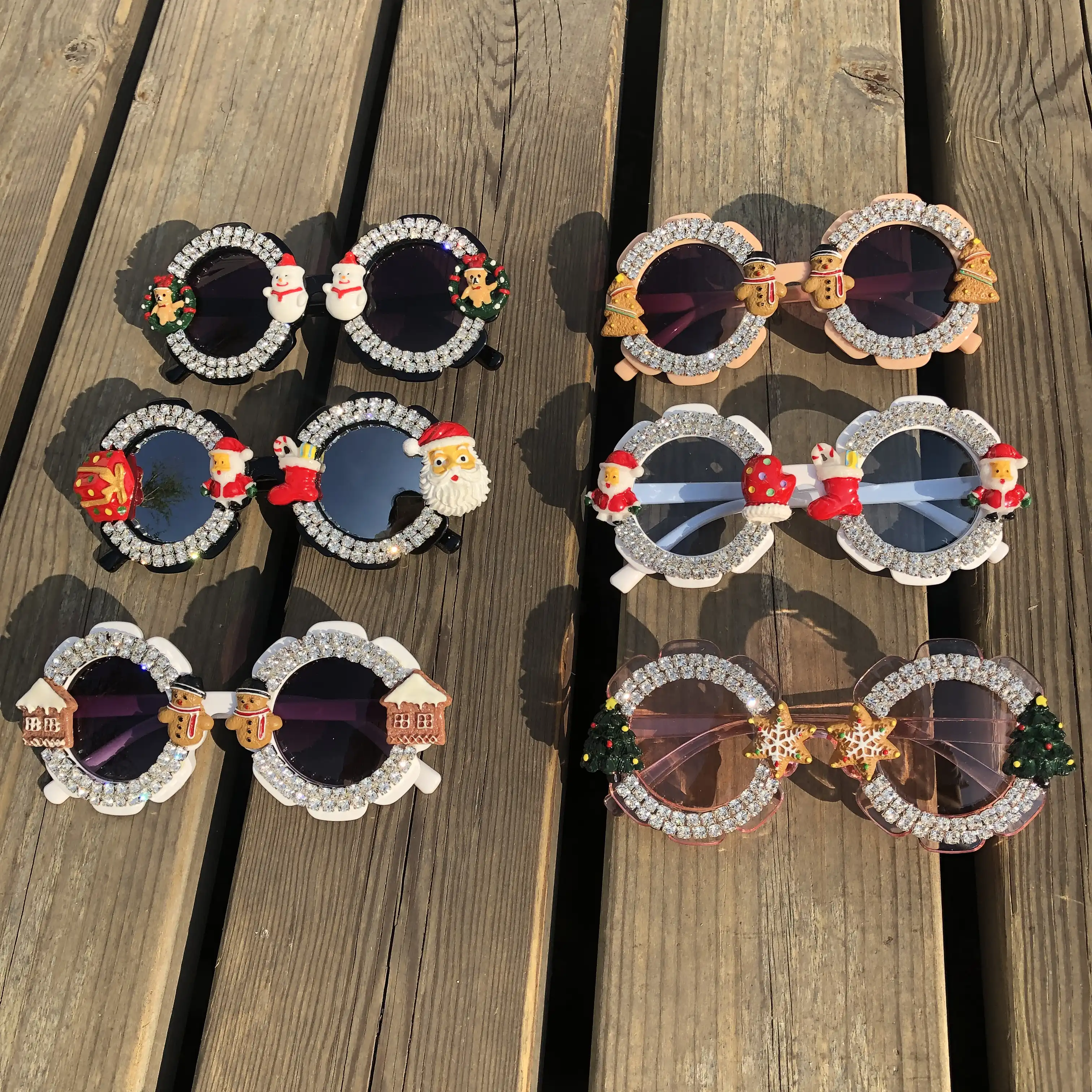 Gafas de sol redondas de cristal para niños, gafas navideñas con diseño de dibujos animados para niños, gafas de verano de 4-12 años, bonitas gafas con flores para bebés