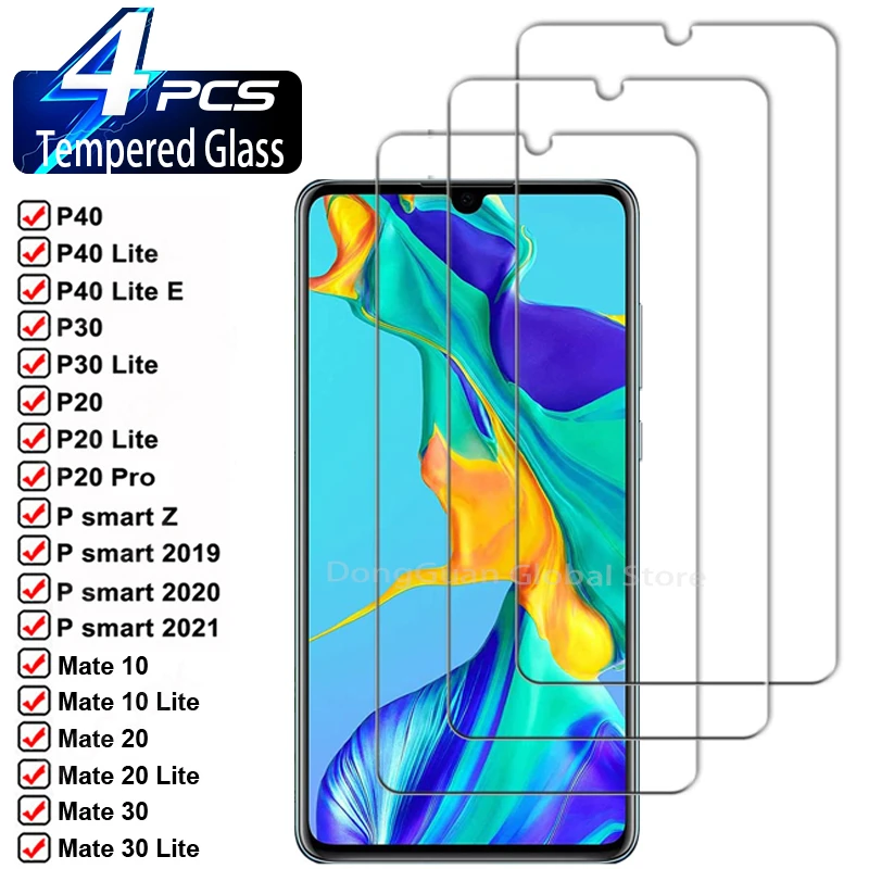 mobile protector 4Pcs Tempered Glass For Huawei P9 P10 P20 Pro P30 P40 Lite E P Smart Z 2019 2020 2021 Screen Protector Mate 10 20 30 Lite Glass best phone screen protector