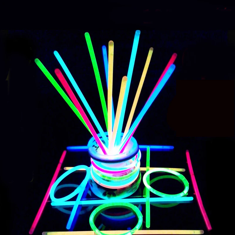 100 шт. вечерние Флуоресцентный светильник светящиеся палочки Браслеты ожерелья неоновая вывеска для Свадебная вечеринка светящиеся палочки яркая разноцветная светящаяся палочка