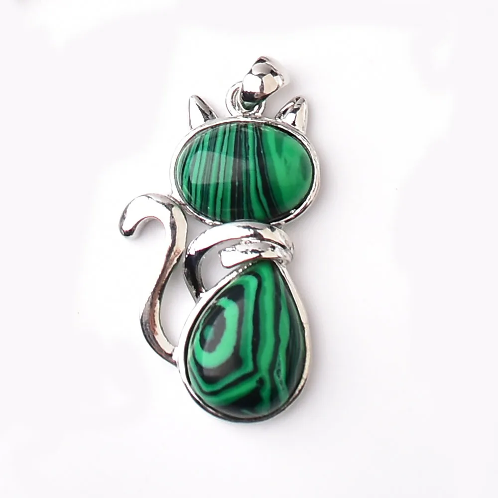 Malachite 1 шт., модный кварцевый кулон в виде кота, розовый кварц, малахитовый тигры, обсидиановый глаз, розовый, красный камень, Агат для женщин, минеральное ювелирное изделие - Цвет: Malachite