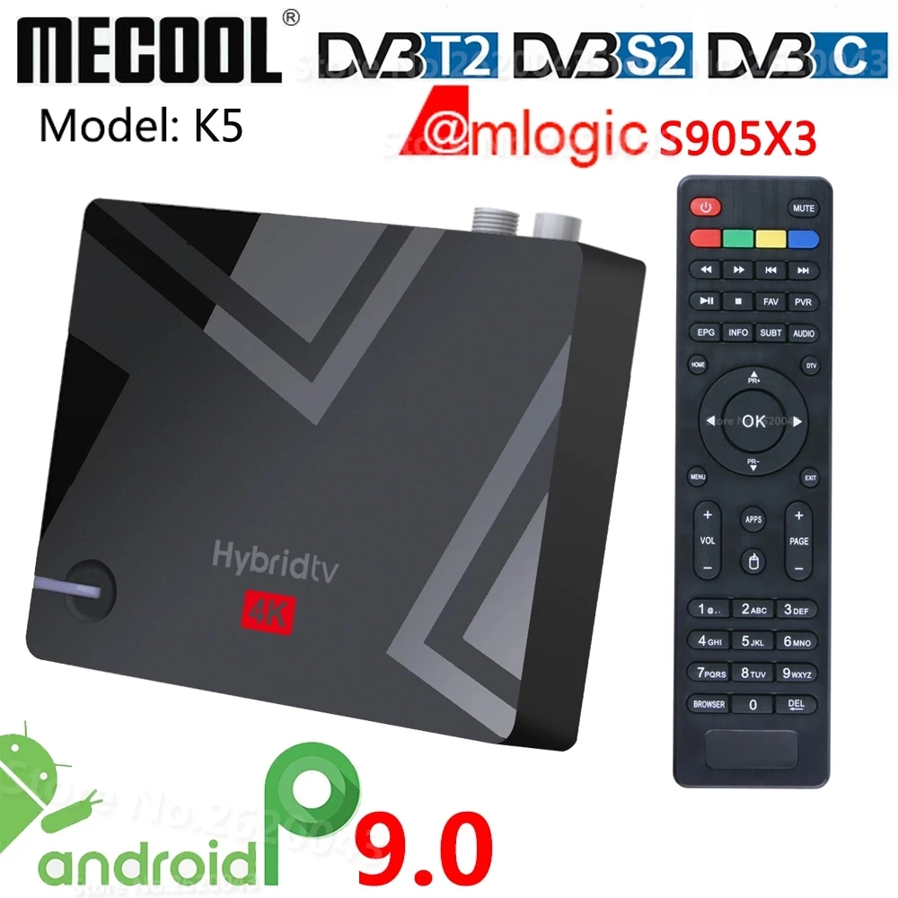 ТВ-приставка Mecool K5 ТВ-бокс на Android 9 0 Amlogic S905X3 DVB-S2 DVB-T2 2 Гб ОЗУ 16 ПЗУ 4 ГГц DVB-C Wi-Fi Bluetooth