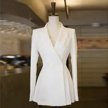 Империя талии для женщин блейзеры и куртки корейский полный рукав досуг дамы костюм куртка Fit клеш черный белый
