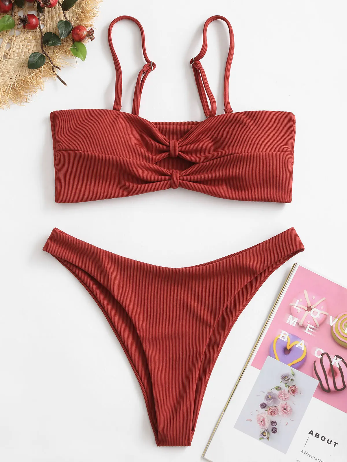ZAFUL Sexy Women'S Solid Color Two-Piece Beach Swimwear Fashion High Waist Bikini Set Push-Up Bra Knotted Swimsuit Tube Top | Женская