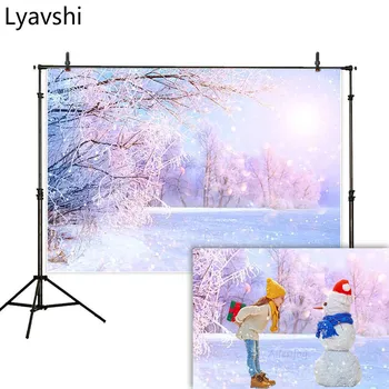 

Lyavshi photography background New Year winter Christmas wonderland snow tree sunlight bokeh backdrop Xmas photocall photophone