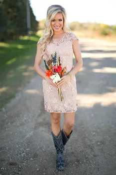 

2019 Cheap Country Bridesmaid Dresses V Neck Full Lace Short Sleeves Champagne Beach Wedding Guest Wear Party Dresses Maid