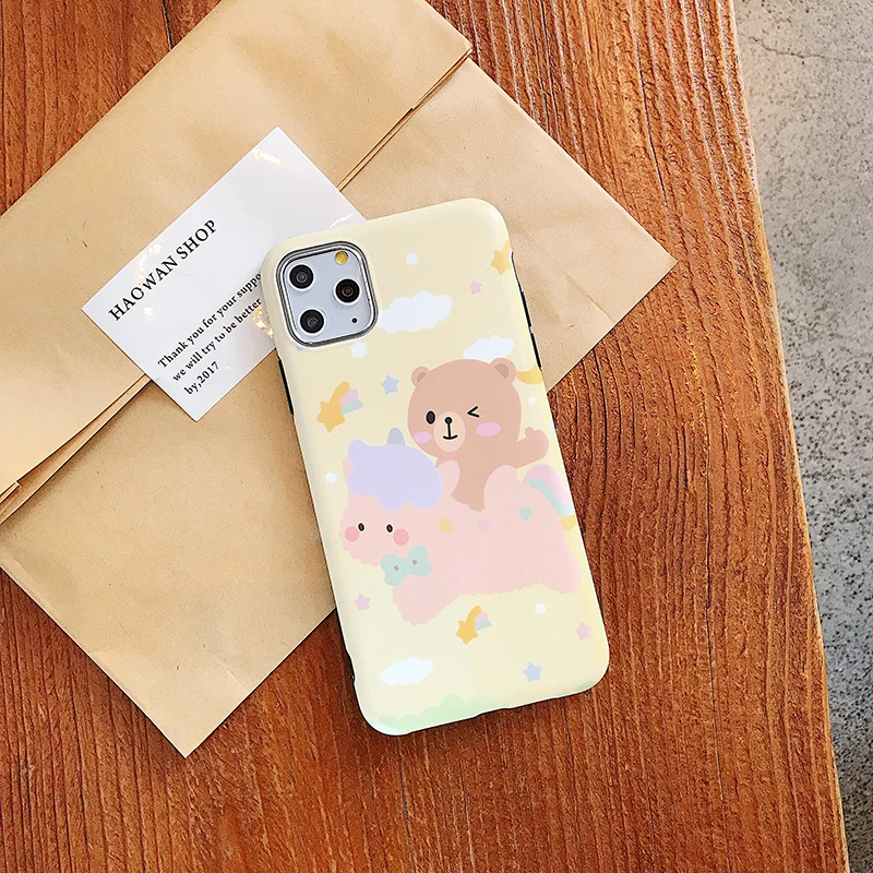 Корейский стиль, чехлы для телефонов с мультяшным медведем для iphone 11Pro XS Max X XR, милый imd мягкий чехол для iphone 11, 7, 8 Plus, задняя крышка, чехлы