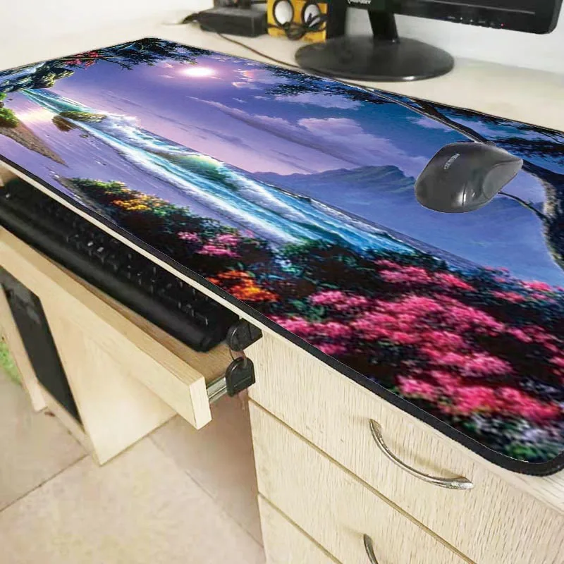  XGZ Beach Sunset Flower Scenery Large Gaming Mouse Pad Lock Edge Mouse Mat Laptop Computer Keyboard