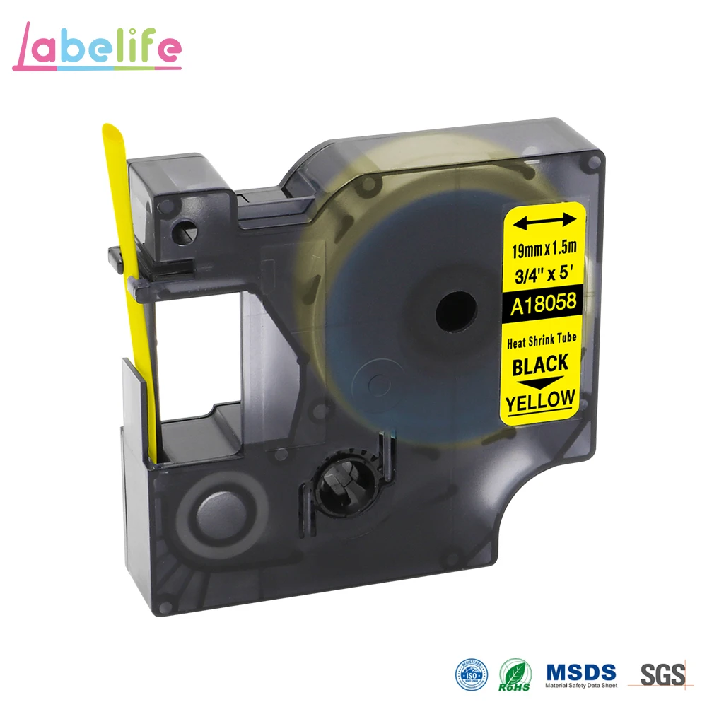 Labelife 5 шт. 18057 18058 DYMO Rhino IND термоусадочные трубки этикетки ленты для этикеток, принтер этикеток PRO1000 Rhino 3000 4200 5000 - Цвет: 5pcs Yellow 18058