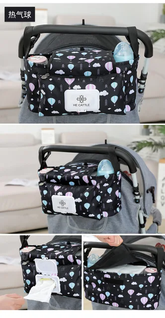 Borsa Organizer Per Passeggino Universale - Portabottiglie, Scomparti Multiuso, Tracolla, Nera, 30x19x14 Cm