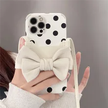 13 Pro Case Cute Bowknot Polka Dot  Wallet Card Holder Silicone Cover for iPhone 12 Pro 11 7 8 Plus XR XS X SE 2020 Cases 13
