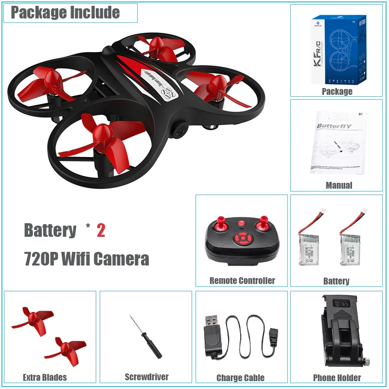 720P 2 Battery Радиоуправляемый мини-Дрон с 720P HD камерой Wifi FPV вертолет детские игрушки Безголовый режим Квадрокоптер 2,4G пульт дистанционного управления - Цвет: 720P 2 Battery