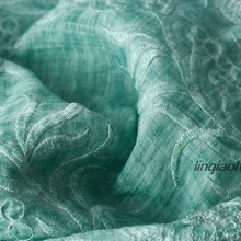 Летнее тонкое зеленое платье с вышивкой, халат, одежда из хлопка и льна, Высококачественная льняная ткань