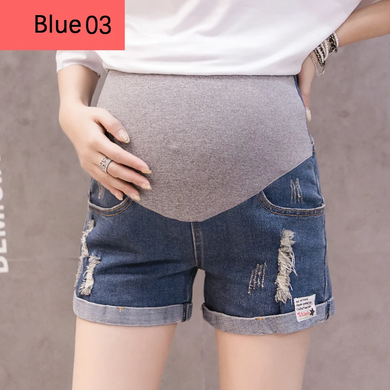Blue 03 Большие размеры, M-4XL, летние шорты для беременных, джинсовые шлифовальные заклепки для одежды с высокой талией, джинсы для беременных, Одежда для беременных - Цвет: Blue 03