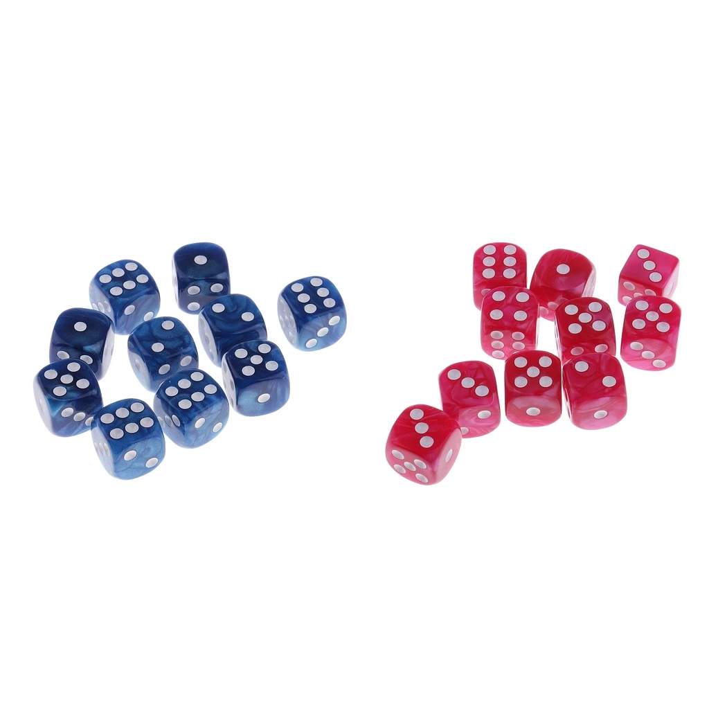 20pcs/Pack Pearlized Opaque 6 Sided Dice Role Play Game Accessory Pink+Blue