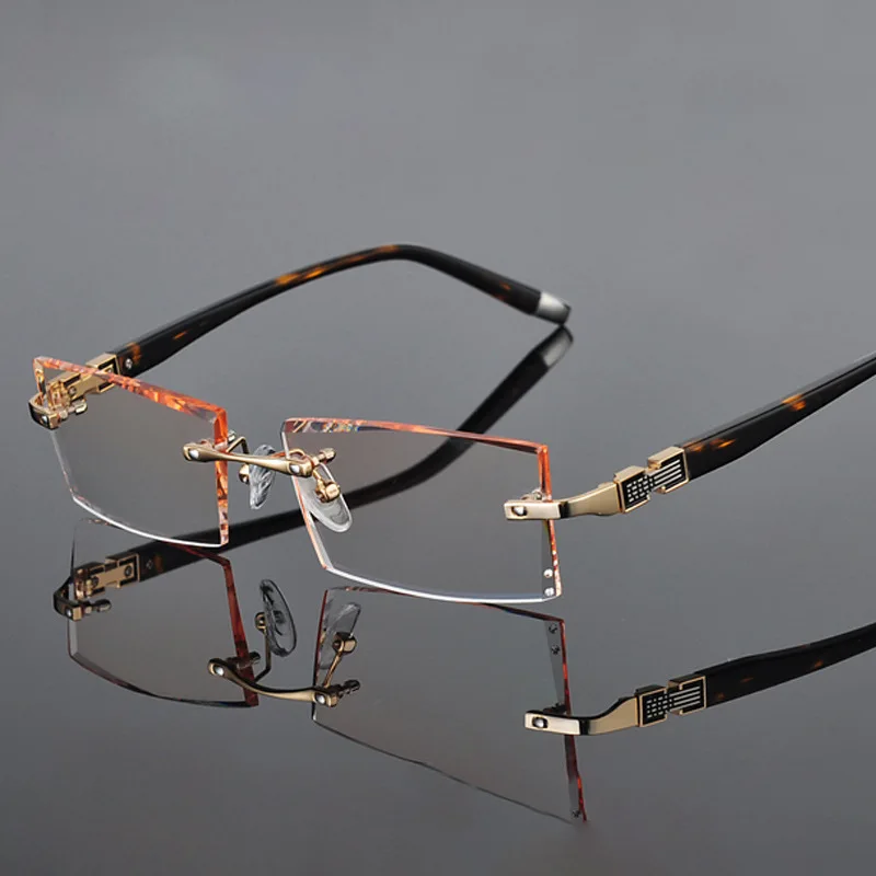 

Diamond Trimming Glasses Myopic Glasses Men's Glasses Without Frame Cutting Gradual Discoloration Glasses Rimless Eyeglass
