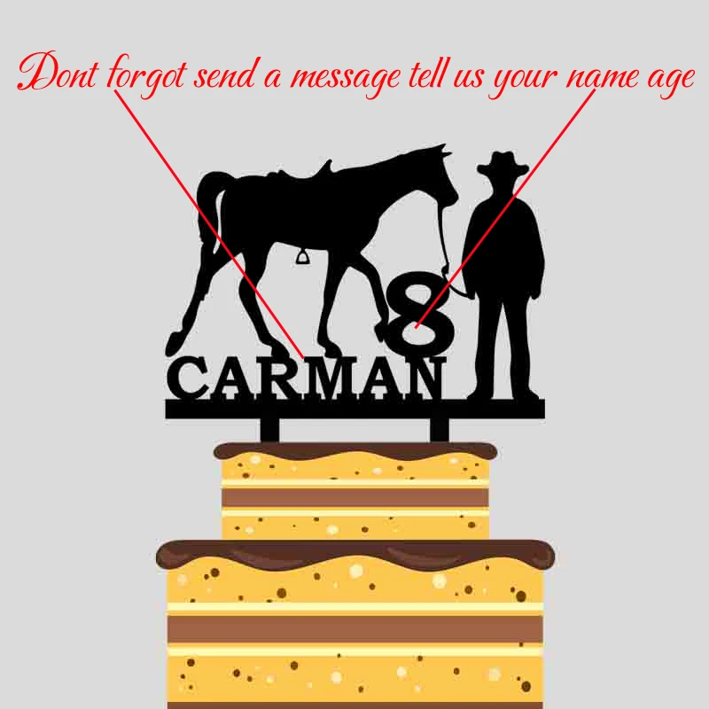 Personalized Boys Birthday Cake Topper Custom Name Age Boy Pull Horse Cake Topper For Kids Happy Birthday Cake Decoration YC121