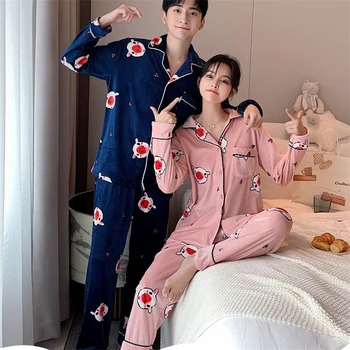 

Woman's pajamas set cartoon cute couple pajamas autumn winter warm thick long pajamas set casual home service sexy nightware