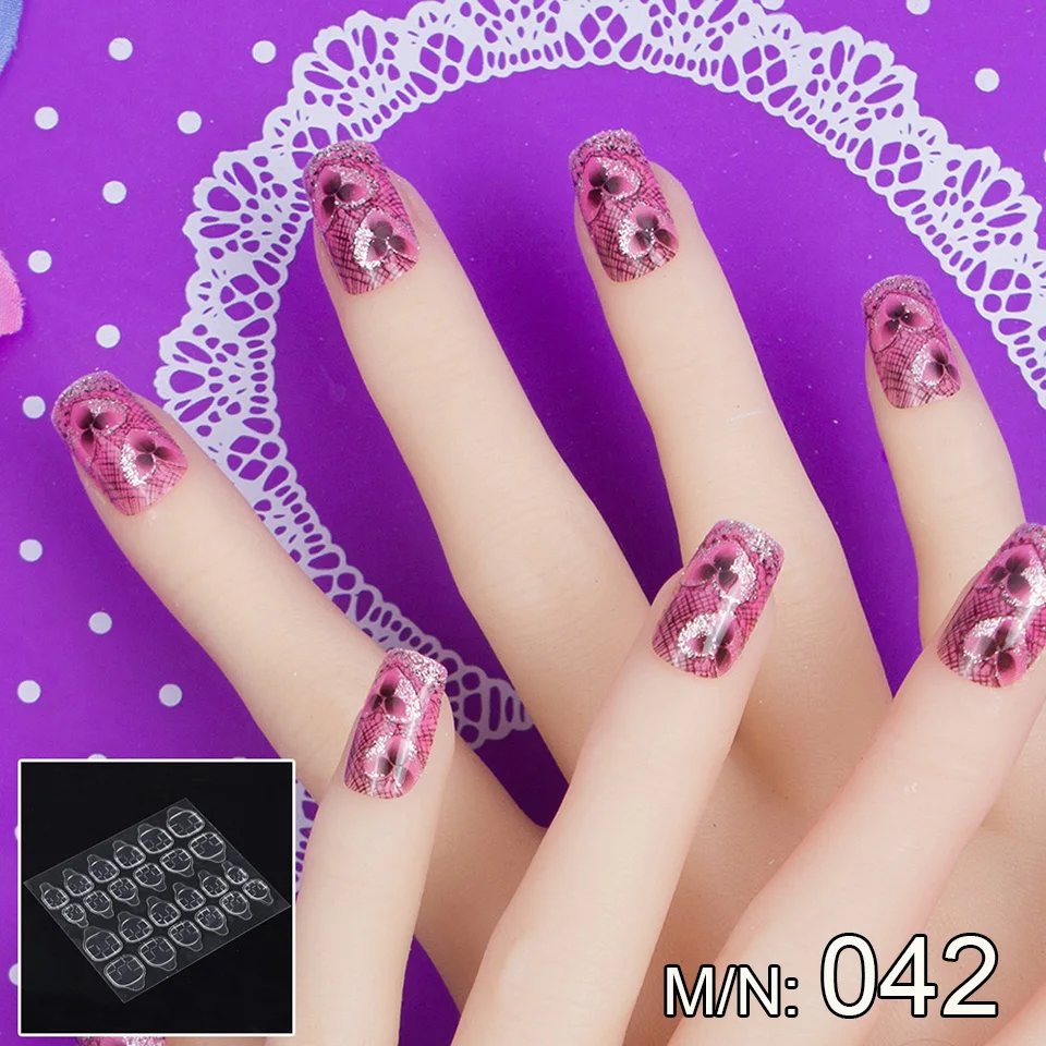 JQ 24 pcs Nail Art Tips in 1 Box With Glue Tape Press On False Full Cover Fake Tip 10 Sizes Faux ongles JQ042 | Красота и здоровье