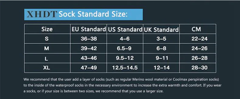 XHDT size chart