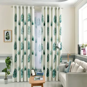 

Leaves Birds Printed Drapes Blackout Curtain for Living Room Bedroom Kitchen Balcony Pastoral Fresh Sheer for Window Decoration