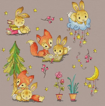 

GG Rabbit and fox with love cross stitch kit Animal cotton thread 14ct linen flaxen canvas stitching embroidery DIY