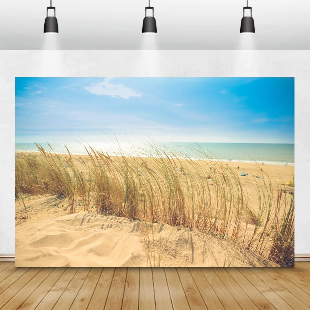 Laeacco Beach Straw Blue Sky Photography Background Natural Scene Baby Child Portrait Photocall Poster Backdrop For Photo Studio |