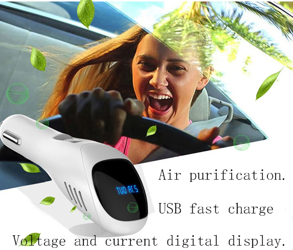 Автомобильный очиститель воздуха, освежитель воздуха, двойной USB 3.1A, быстрое зарядное устройство, свежий воздух, анион, ионный очиститель, кислородный бар, озоновый очиститель