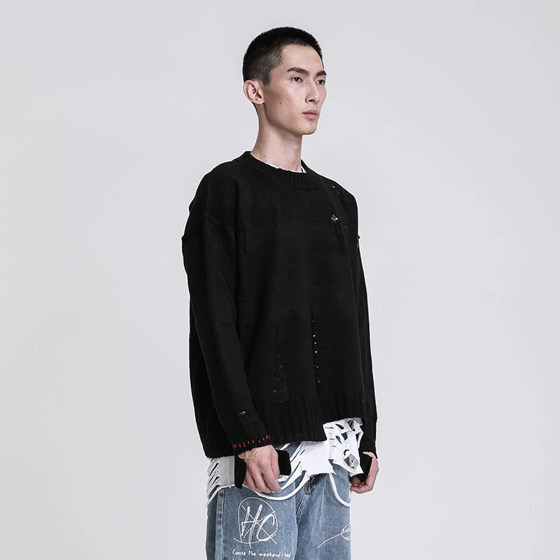 19SS Cooo Coll Men Women Long Sweater High streetwear Winter cotton Loose casual pull Streetwear sweter Hole Tops pullover