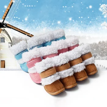 

4pcs/lot Plush Pet Shoes Dog Snow Boots Yorkie Maltese Chiwawa Dog Shoes Witer Warm Pet Shoes Clothing For Dogs Clothes