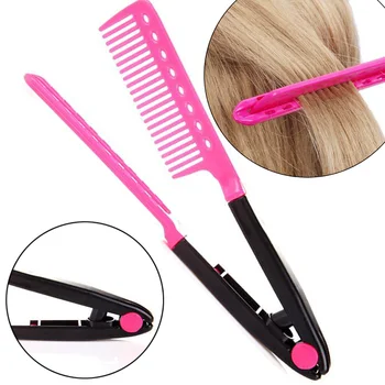 

Pink Hair Straightening Comb V-shaped Hair Styling Brush Tools Hairdressing Hair Straightener Comb for Knotty Hair, Unkempt Hair