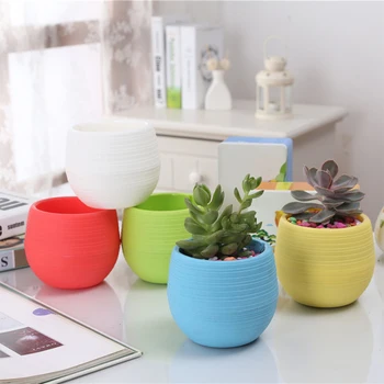 

High Quality Mini Colourful Round Plastic Plant Flower Pot Garden Home Decor Planter Desktop Flower Pots For Office Decoration