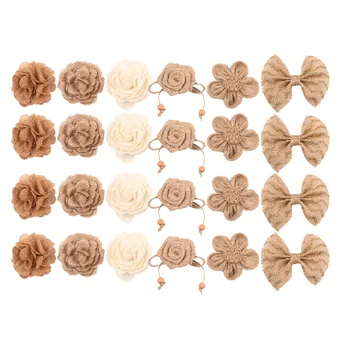 

24pcs DIY Crafts Home Faux Pearls Rustic Rose Vintage With Bowknot Portable Lace Wedding Party Bouquets Handmade Burlap Flowers