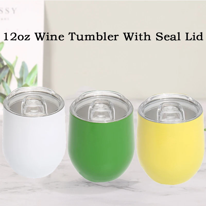 Spill Proof Lid and Custom Stainless Steel Straw 12 oz Stainless Steel Stemless Wine Glass Wine Tumbler Cup Mug Tumbler with Lids