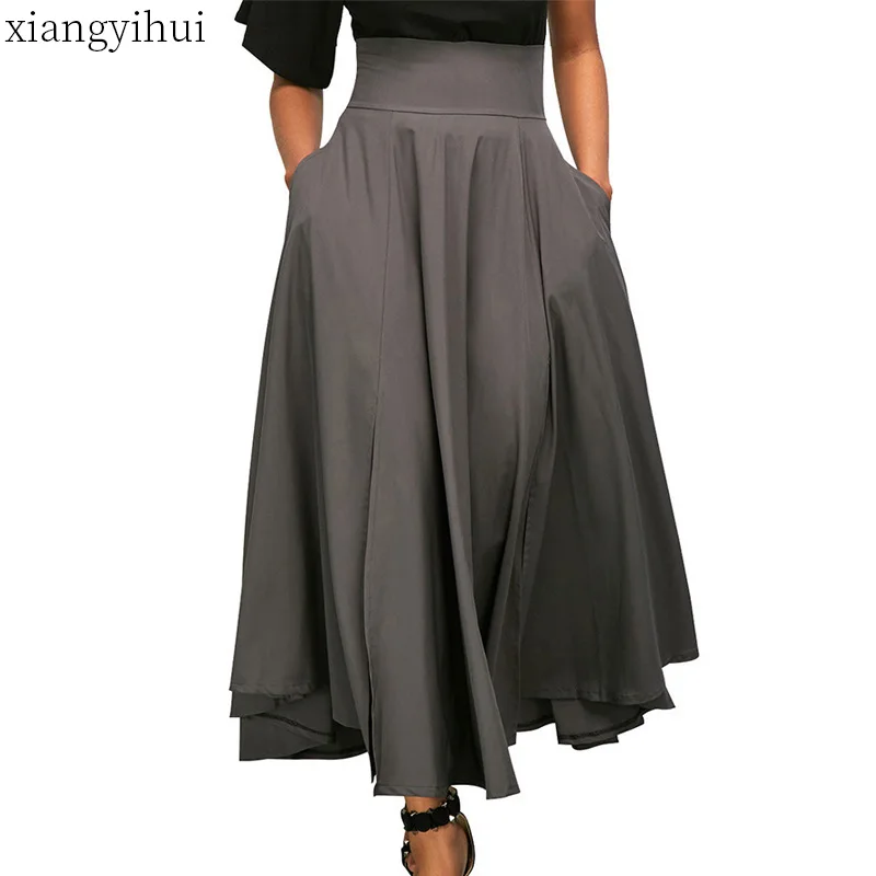 Женская большая прошитая длинная юбка макси винтажная Женская модная плиссированная юбка с бантиком и карманами на шнуровке с бантом размера плюс