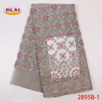 

NIAI High Quality 2019 African French Beaded Net Lace Fabric Embroidered Nigerian Lace Fabric Handmade Lace Material XY2895B-1